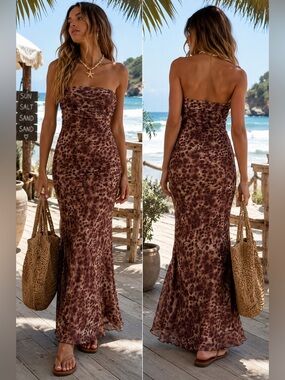 ROMWE Strapless Leopard Print maxi dress